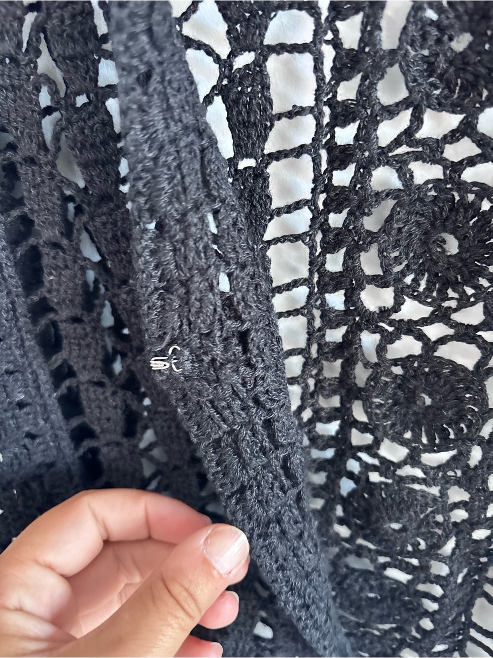 Dainty Bandolino Black Crochet Short Sleeve Knit Cardigan/ Cover-Up, Size Large - Picture 4 of 8